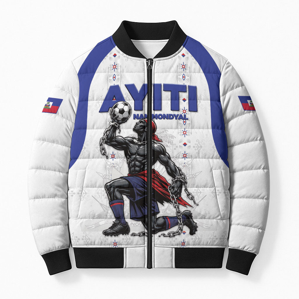 Custom Haiti Ayiti Nan Mondyal 2026 Bomber Puffer Jacket Fyete Lit Victwa White Version