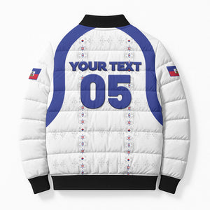 Custom Haiti Ayiti Nan Mondyal 2026 Bomber Puffer Jacket Fyete Lit Victwa White Version