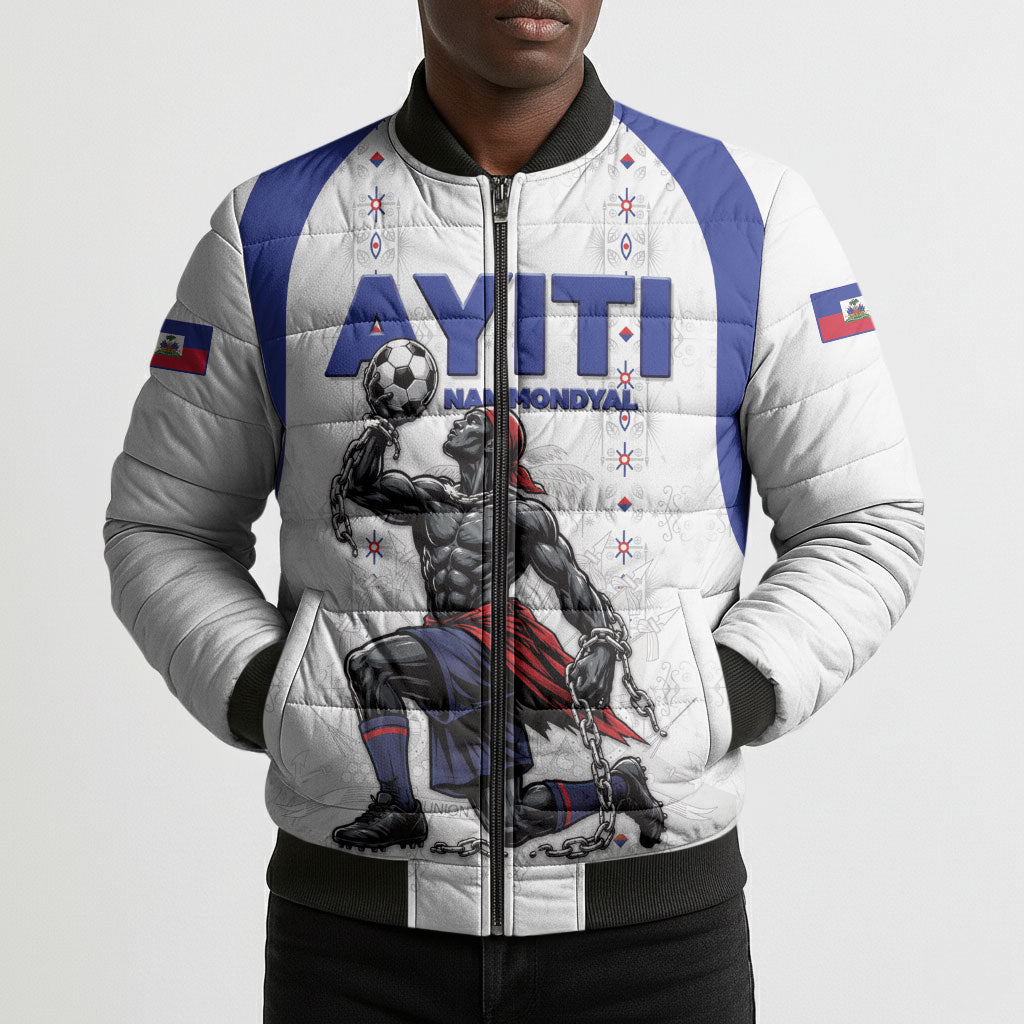 Custom Haiti Ayiti Nan Mondyal 2026 Bomber Puffer Jacket Fyete Lit Victwa White Version