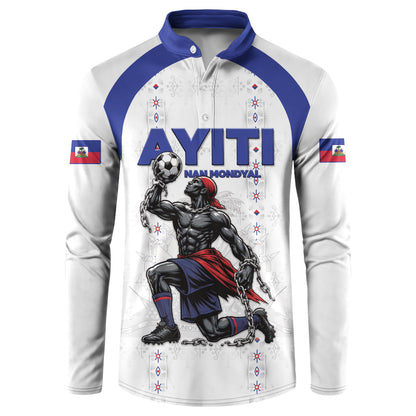 Custom Haiti Ayiti Nan Mondyal 2026 Button Sweatshirt Fyete Lit Victwa White Version