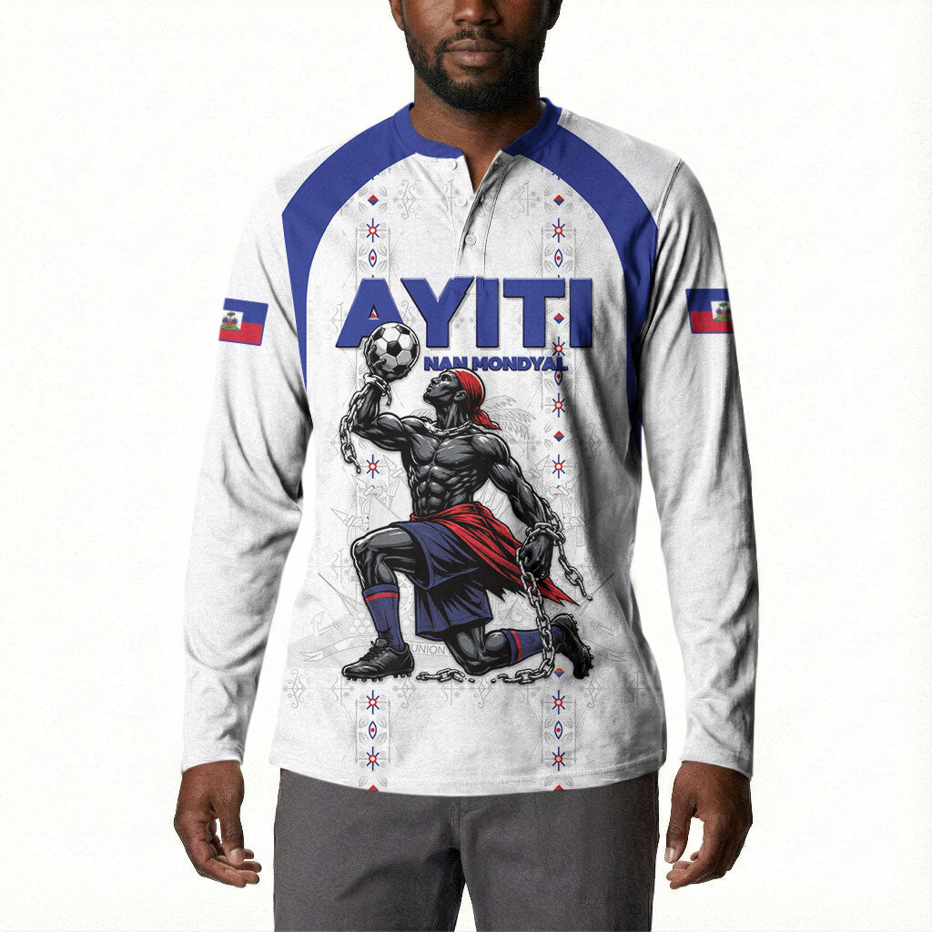 Custom Haiti Ayiti Nan Mondyal 2026 Button Sweatshirt Fyete Lit Victwa White Version