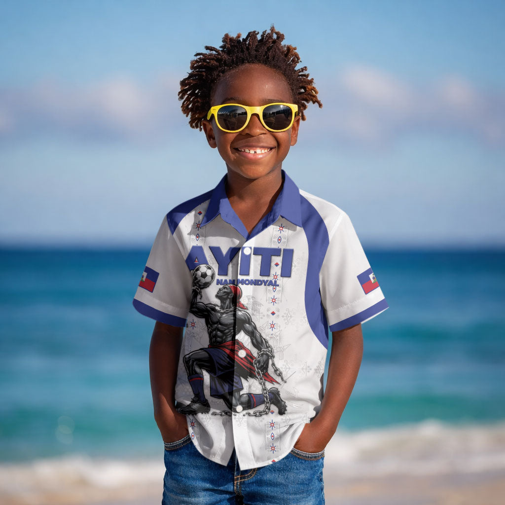 Custom Haiti Ayiti Nan Mondyal 2026 Kid Hawaiian Shirt Fyete Lit Victwa White Version