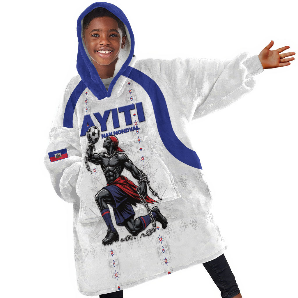 Custom Haiti Ayiti Nan Mondyal 2026 Kid Wearable Blanket Hoodie Fyete Lit Victwa White Version
