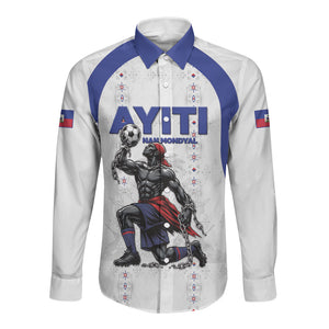 Custom Haiti Ayiti Nan Mondyal 2026 Long Sleeve Button Shirt Fyete Lit Victwa White Version