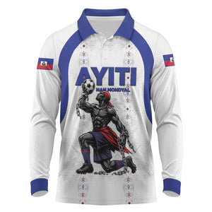 Custom Haiti Ayiti Nan Mondyal 2026 Long Sleeve Polo Shirt Fyete Lit Victwa White Version
