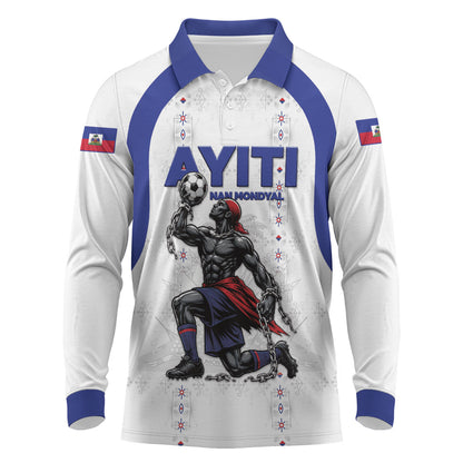 Custom Haiti Ayiti Nan Mondyal 2026 Long Sleeve Polo Shirt Fyete Lit Victwa White Version