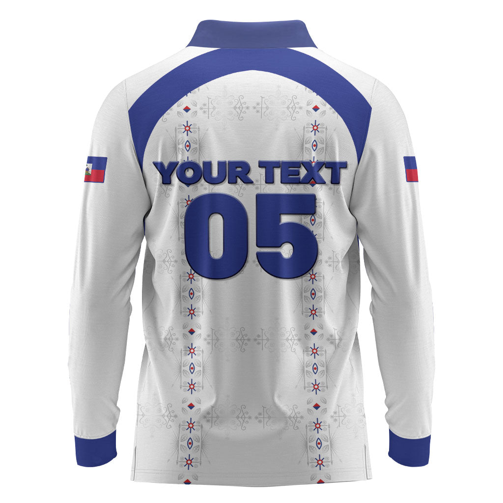 Custom Haiti Ayiti Nan Mondyal 2026 Long Sleeve Polo Shirt Fyete Lit Victwa White Version