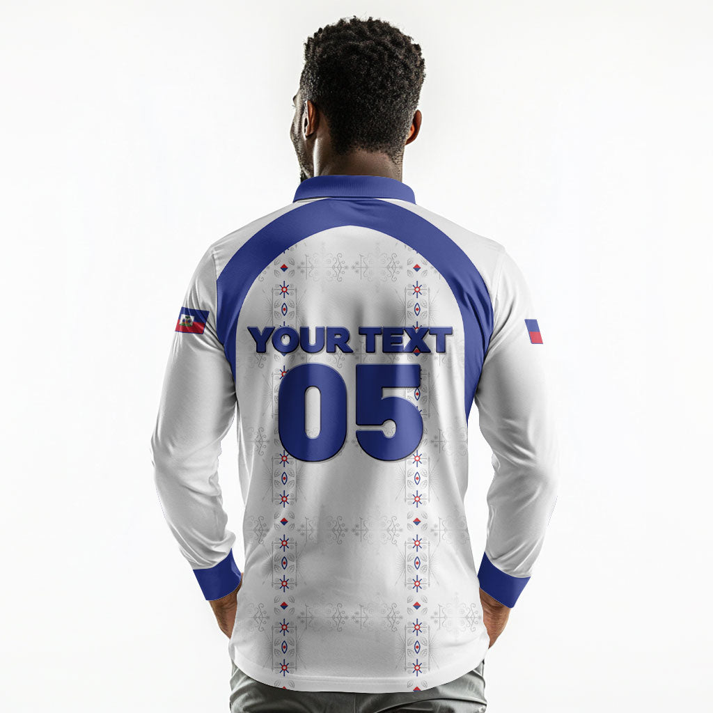 Custom Haiti Ayiti Nan Mondyal 2026 Long Sleeve Polo Shirt Fyete Lit Victwa White Version