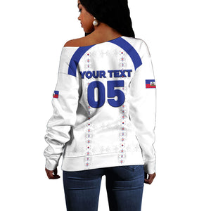 Custom Haiti Ayiti Nan Mondyal 2026 Off Shoulder Sweater Fyete Lit Victwa White Version