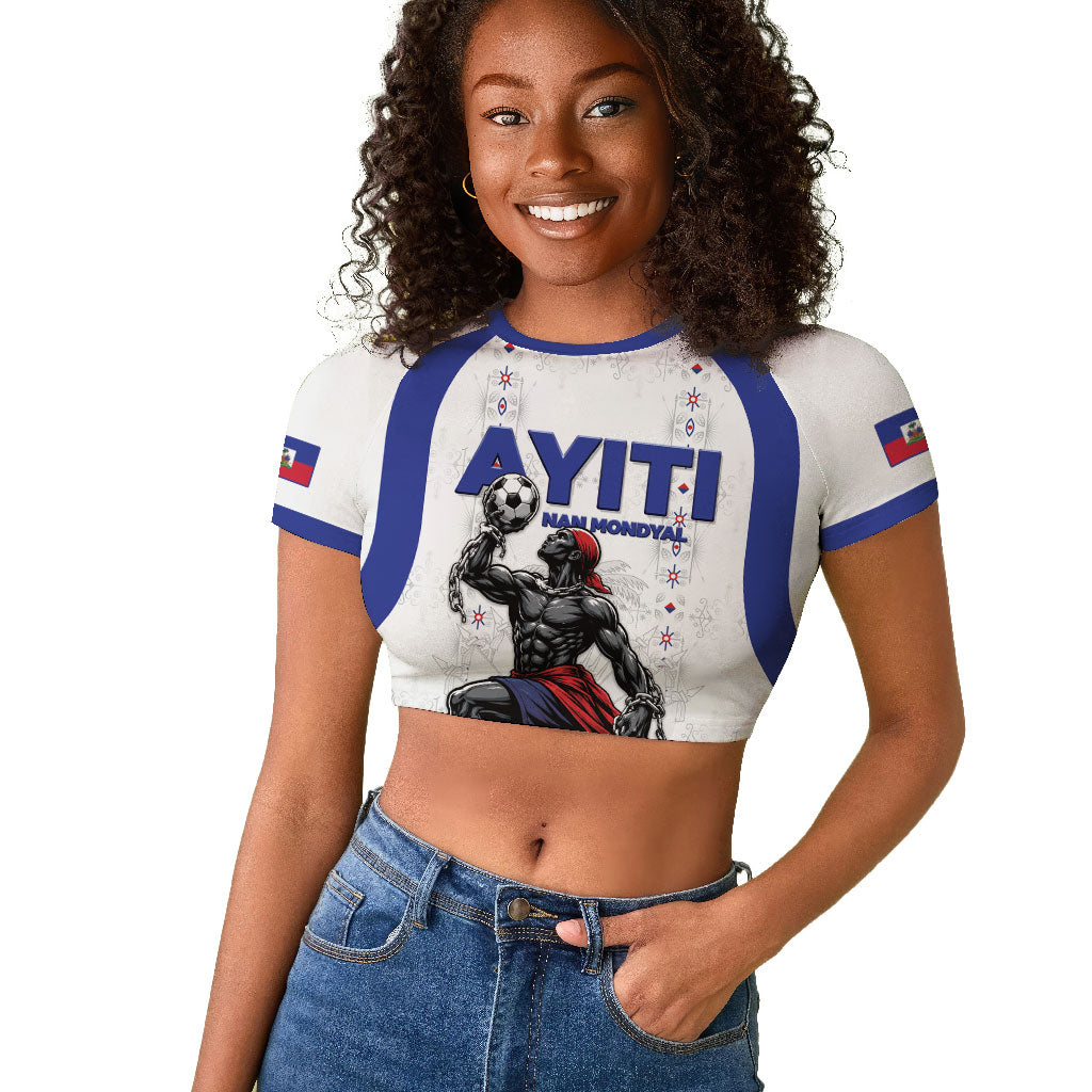 Custom Haiti Ayiti Nan Mondyal 2026 Raglan Cropped T shirt Fyete Lit Victwa White Version