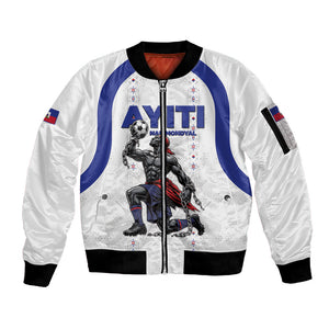 Custom Haiti Ayiti Nan Mondyal 2026 Sleeve Zip Bomber Jacket Fyete Lit Victwa White Version