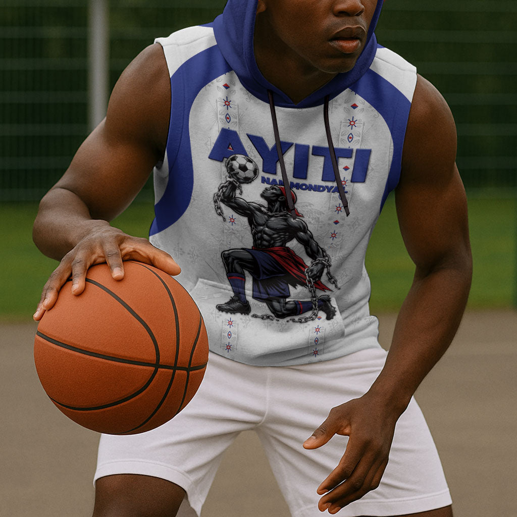 Custom Haiti Ayiti Nan Mondyal 2026 Sleeveless Hoodie Fyete Lit Victwa White Version