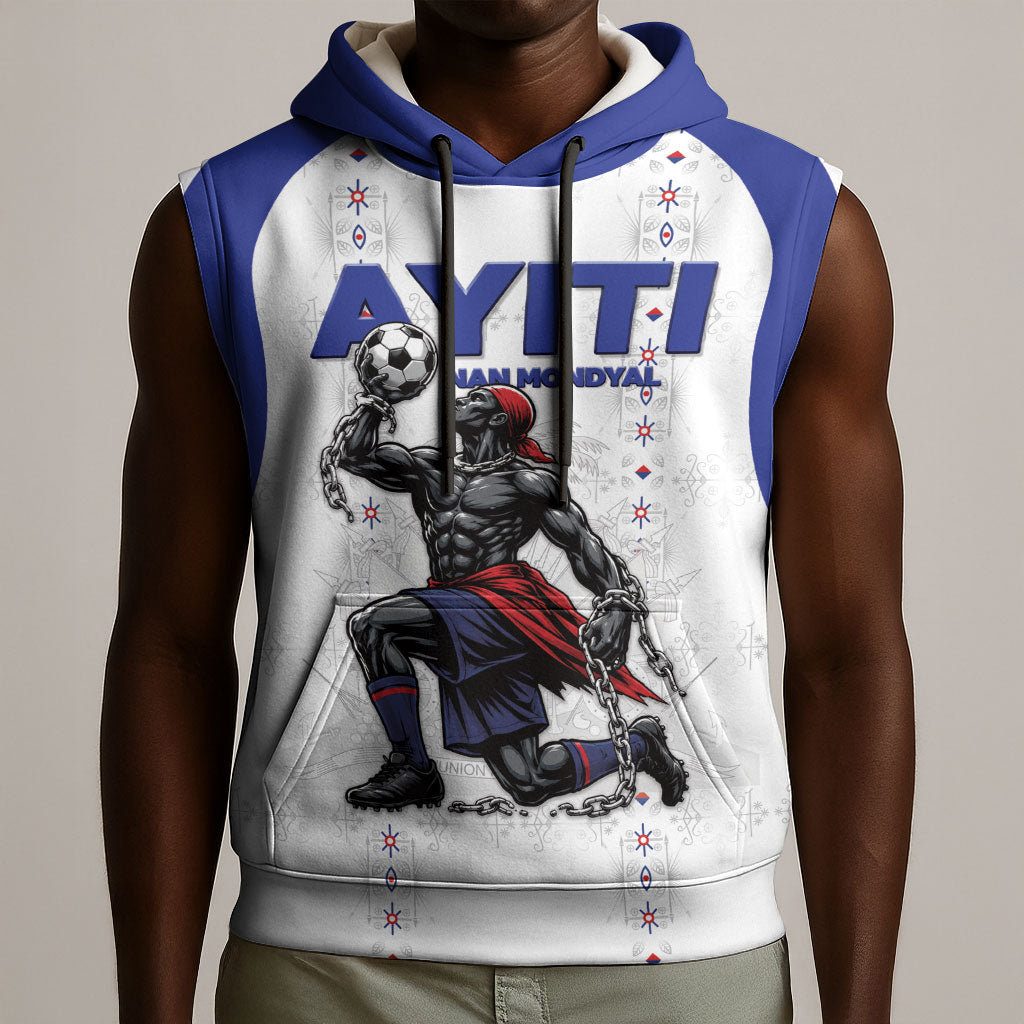 Custom Haiti Ayiti Nan Mondyal 2026 Sleeveless Hoodie Fyete Lit Victwa White Version