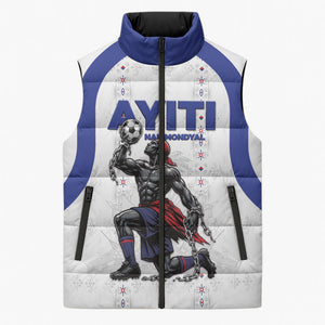 Custom Haiti Ayiti Nan Mondyal 2026 Sleeveless Puffer Jacket Fyete Lit Victwa White Version