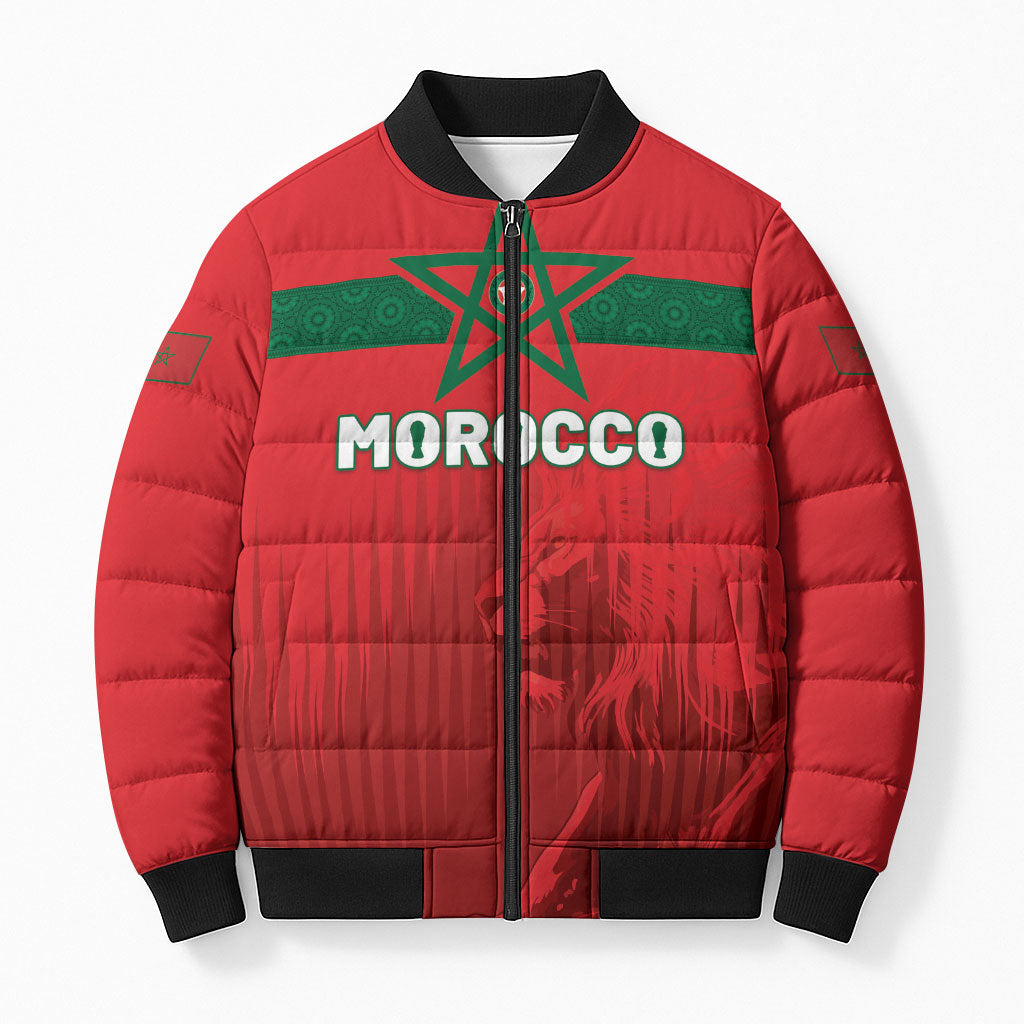 Custom Morocco Football 2026 Bomber Puffer Jacket Atlas Lions Breathtaking Victory Red Version