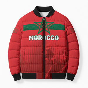 Custom Morocco Football 2026 Bomber Puffer Jacket Atlas Lions Breathtaking Victory Red Version
