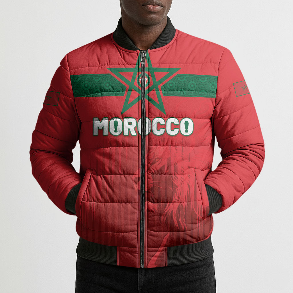 Custom Morocco Football 2026 Bomber Puffer Jacket Atlas Lions Breathtaking Victory Red Version