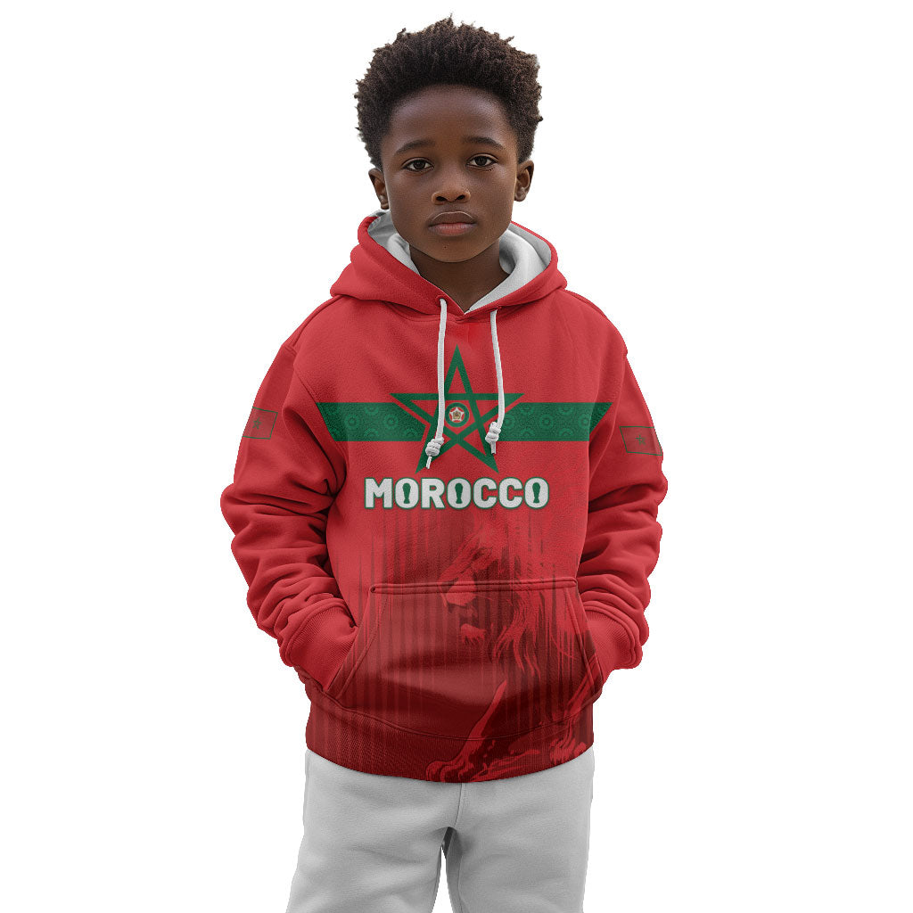 Custom Morocco Football 2026 Kid Hoodie Atlas Lions Breathtaking Victory Red Version