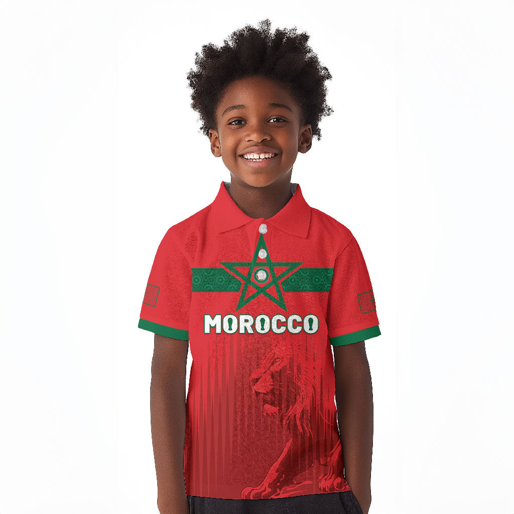 Custom Morocco Football 2026 Kid Polo Shirt Atlas Lions Breathtaking Victory Red Version
