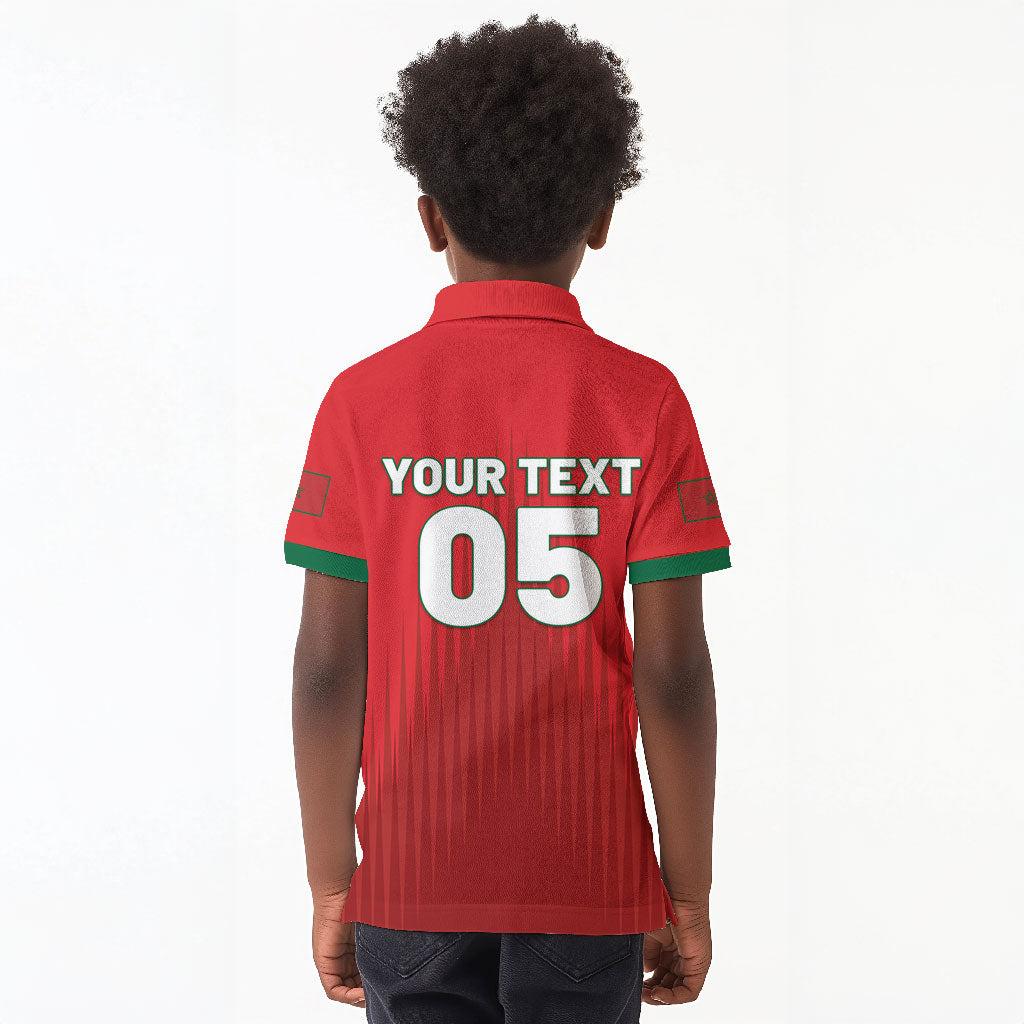 Custom Morocco Football 2026 Kid Polo Shirt Atlas Lions Breathtaking Victory Red Version