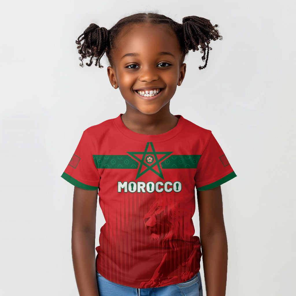 Custom Morocco Football 2026 Kid T shirt Atlas Lions Breathtaking Victory Red Version