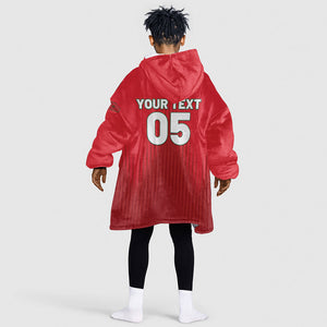 Custom Morocco Football 2026 Kid Wearable Blanket Hoodie Atlas Lions Breathtaking Victory Red Version