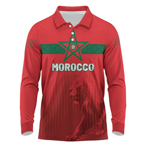 Custom Morocco Football 2026 Long Sleeve Polo Shirt Atlas Lions Breathtaking Victory Red Version