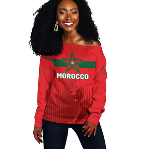 Custom Morocco Football 2026 Off Shoulder Sweater Atlas Lions Breathtaking Victory Red Version