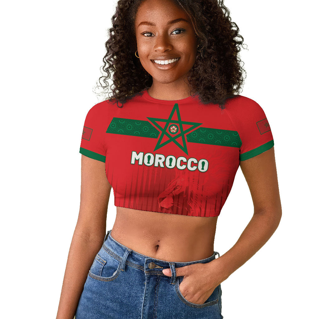 Custom Morocco Football 2026 Raglan Cropped T shirt Atlas Lions Breathtaking Victory Red Version