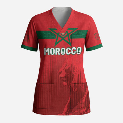 Custom Morocco Football 2026 Scrub Top Atlas Lions Breathtaking Victory Red Version