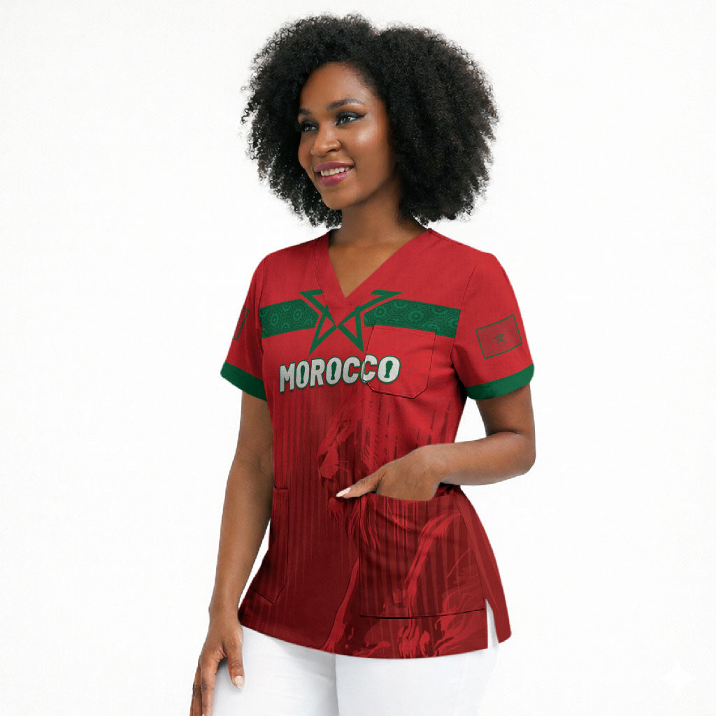 Custom Morocco Football 2026 Scrub Top Atlas Lions Breathtaking Victory Red Version