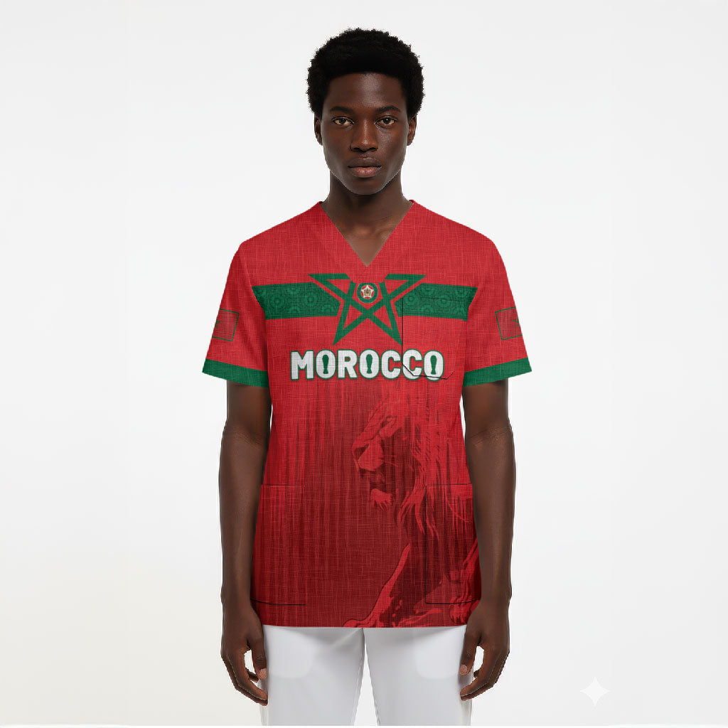 Custom Morocco Football 2026 Scrub Top Atlas Lions Breathtaking Victory Red Version