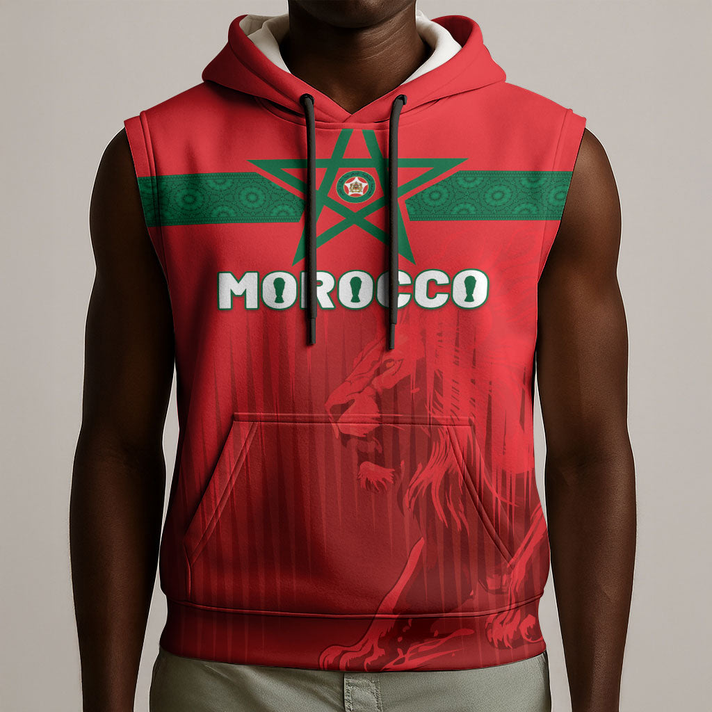Custom Morocco Football 2026 Sleeveless Hoodie Atlas Lions Breathtaking Victory Red Version