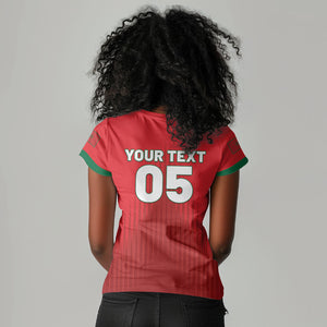 Custom Morocco Football 2026 Women V-Neck T-Shirt Atlas Lions Breathtaking Victory Red Version