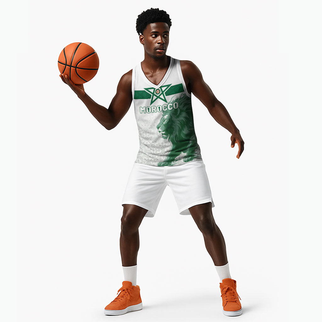 Custom Morocco Football 2026 Basketball Jersey Atlas Lions Breathtaking Victory White Version