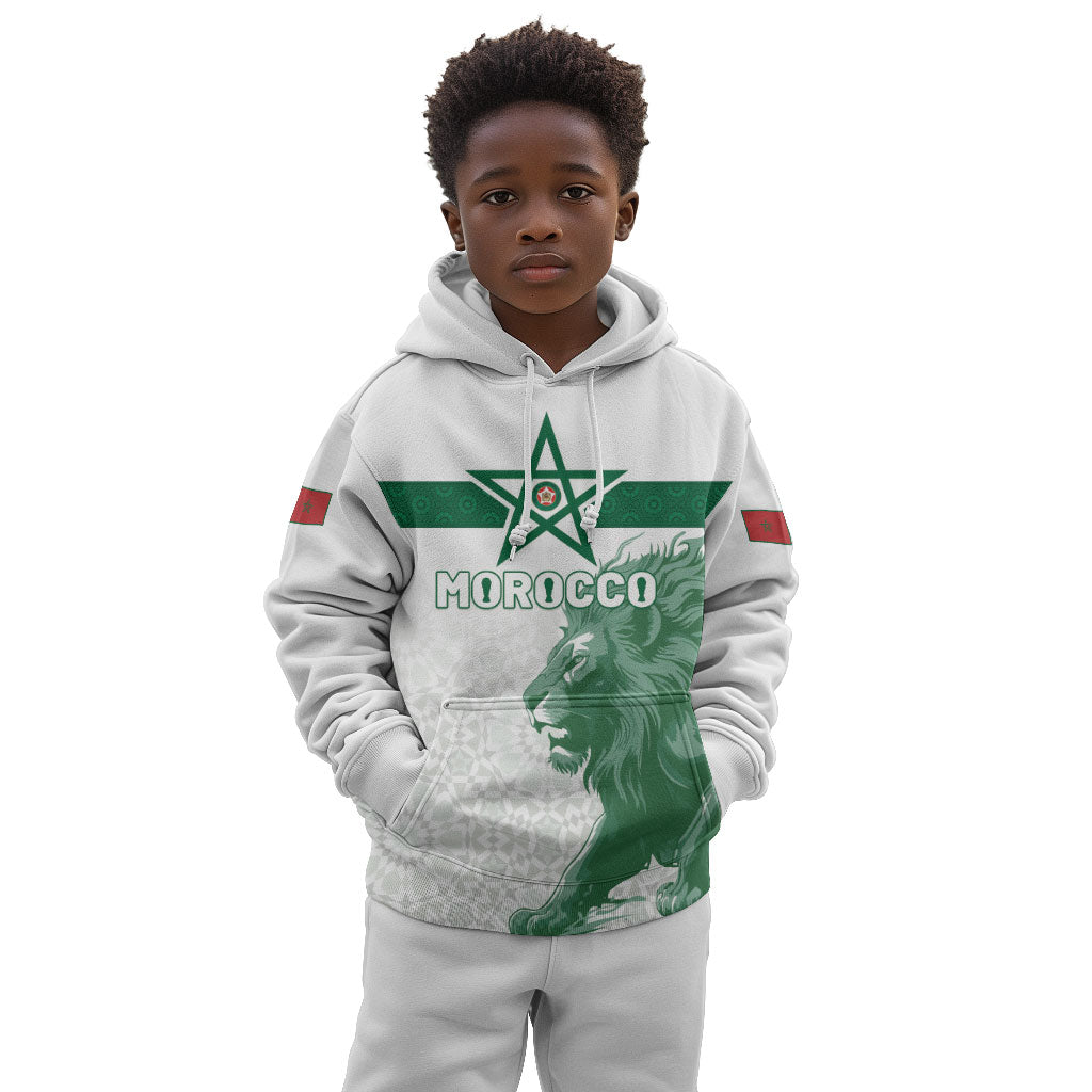 Custom Morocco Football 2026 Kid Hoodie Atlas Lions Breathtaking Victory White Version