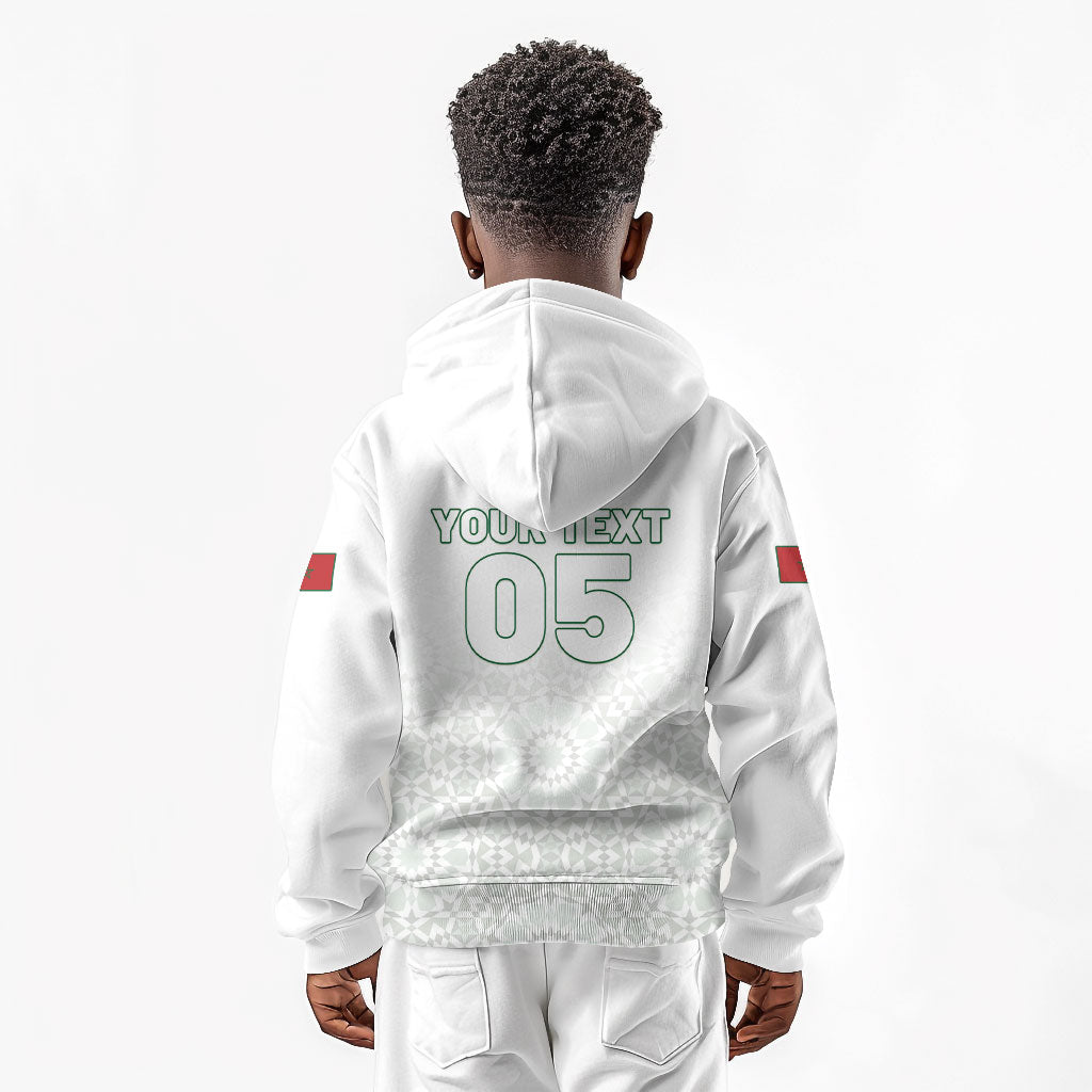 Custom Morocco Football 2026 Kid Hoodie Atlas Lions Breathtaking Victory White Version