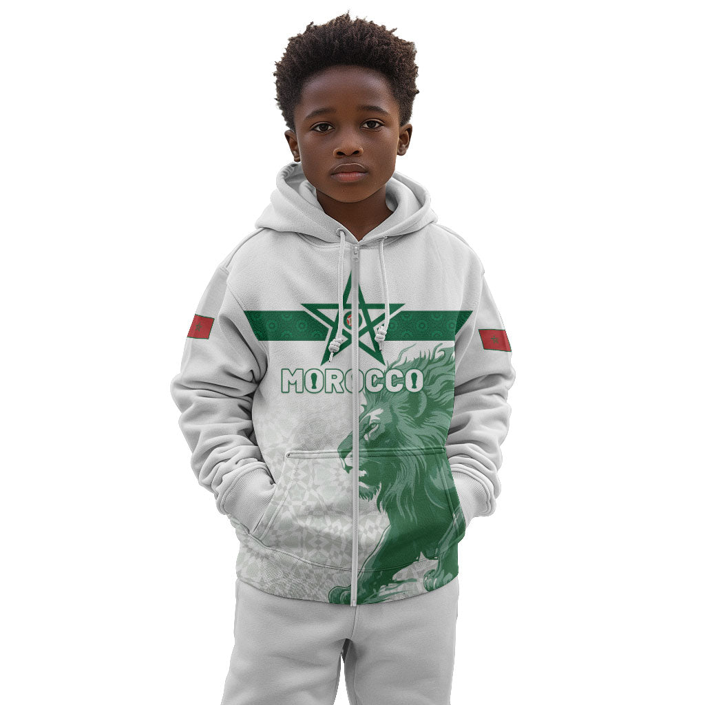 Custom Morocco Football 2026 Kid Hoodie Atlas Lions Breathtaking Victory White Version