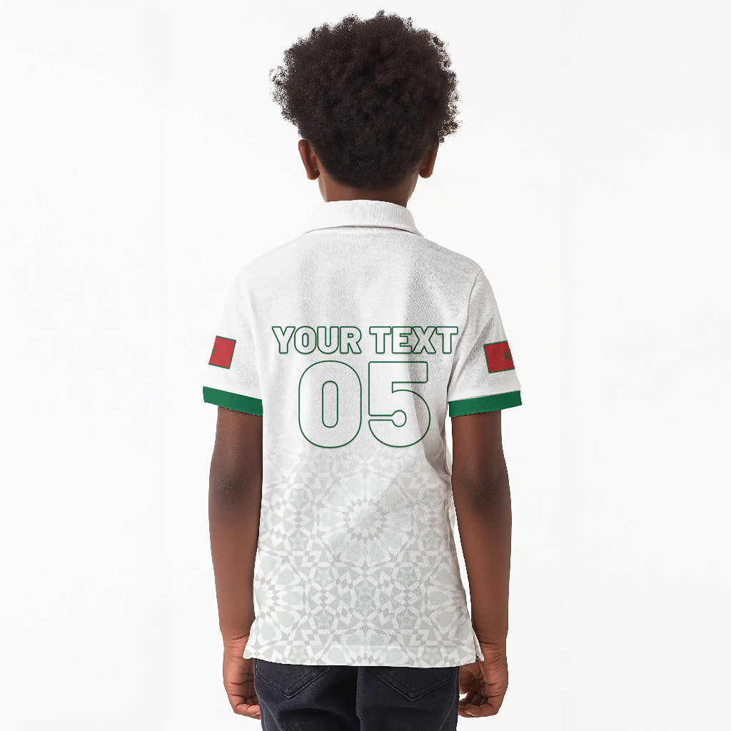 Custom Morocco Football 2026 Kid Polo Shirt Atlas Lions Breathtaking Victory White Version