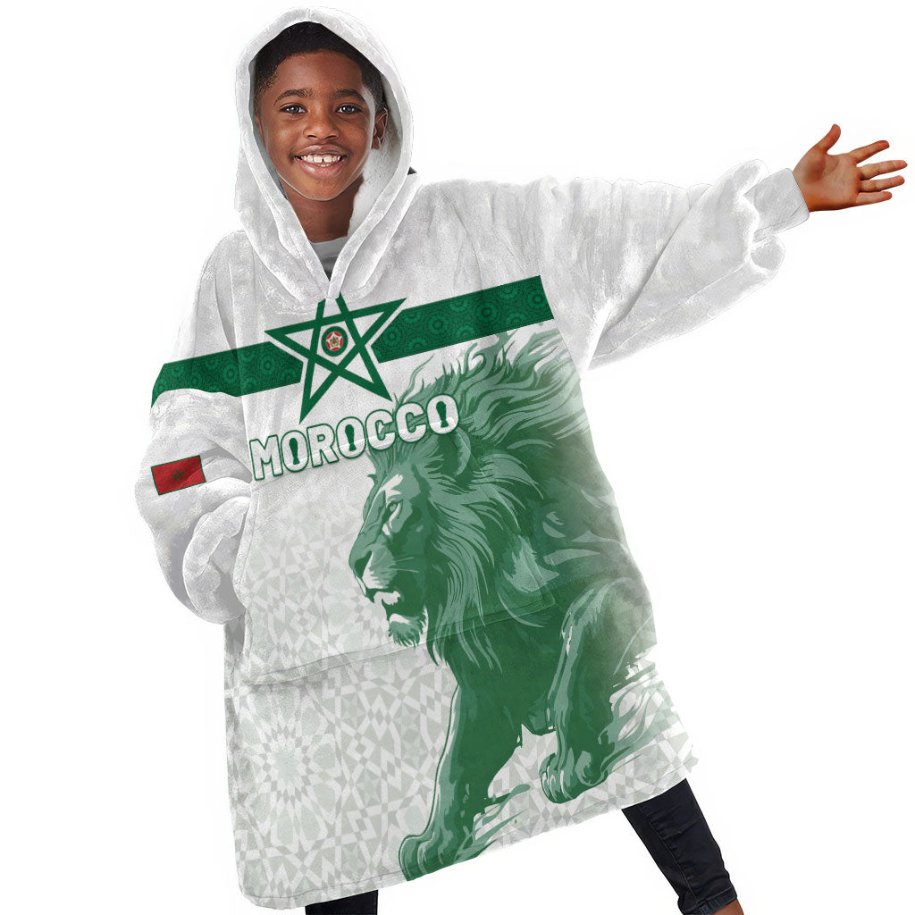Custom Morocco Football 2026 Kid Wearable Blanket Hoodie Atlas Lions Breathtaking Victory White Version