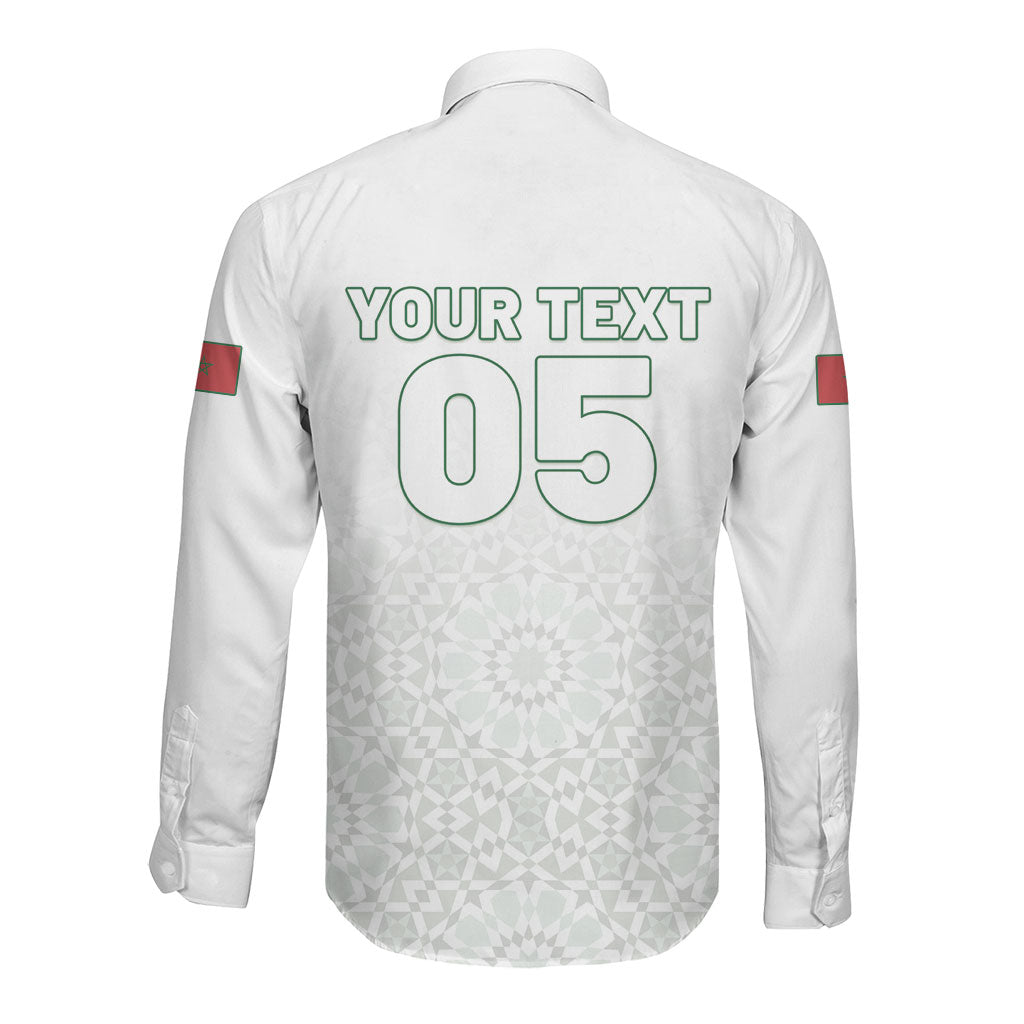 Custom Morocco Football 2026 Long Sleeve Button Shirt Atlas Lions Breathtaking Victory White Version