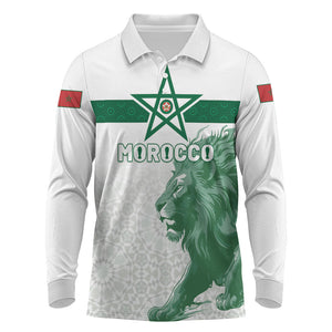 Custom Morocco Football 2026 Long Sleeve Polo Shirt Atlas Lions Breathtaking Victory White Version