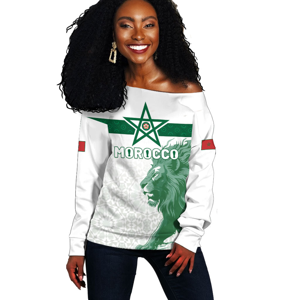 Custom Morocco Football 2026 Off Shoulder Sweater Atlas Lions Breathtaking Victory White Version
