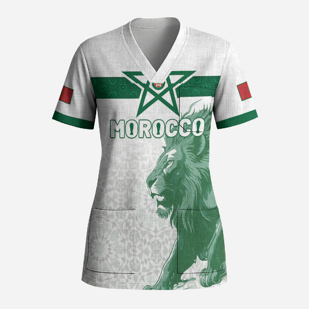 Custom Morocco Football 2026 Scrub Top Atlas Lions Breathtaking Victory White Version