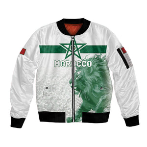 Custom Morocco Football 2026 Sleeve Zip Bomber Jacket Atlas Lions Breathtaking Victory White Version