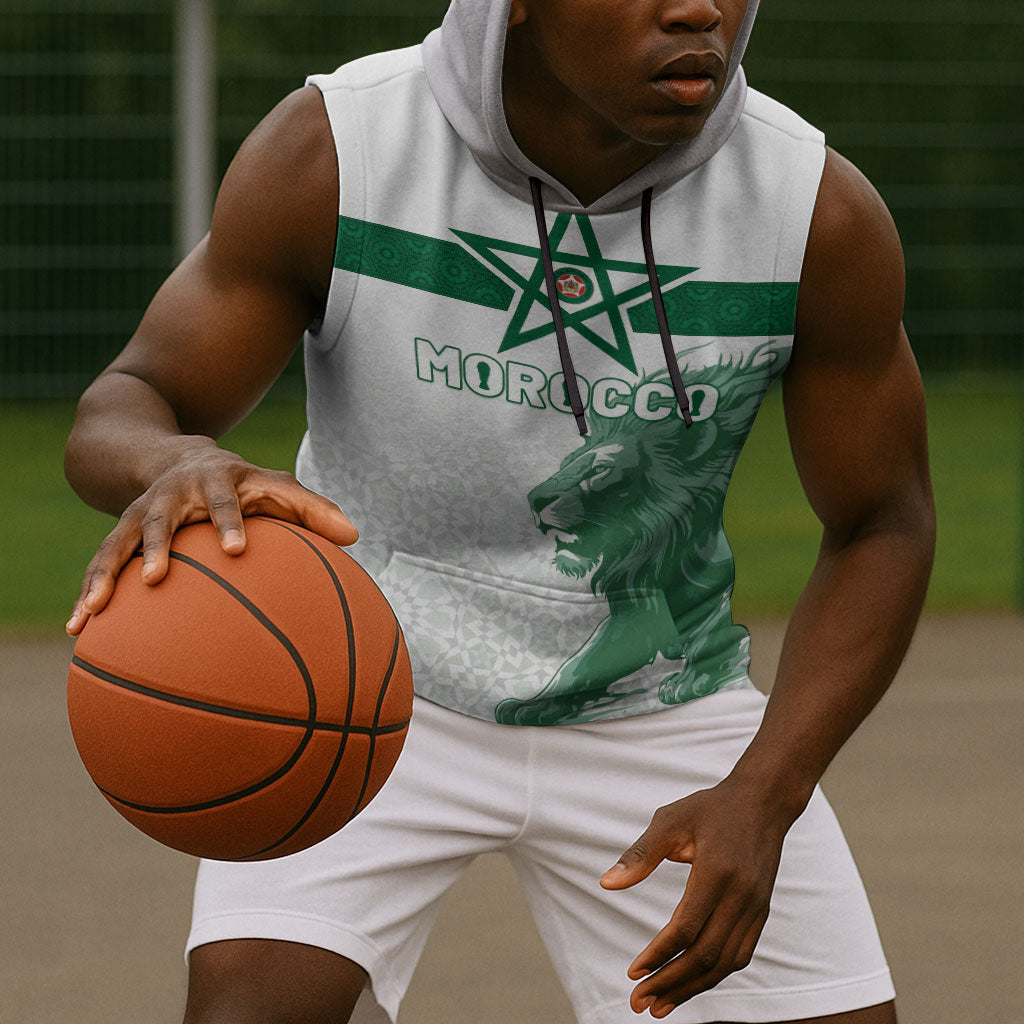 Custom Morocco Football 2026 Sleeveless Hoodie Atlas Lions Breathtaking Victory White Version
