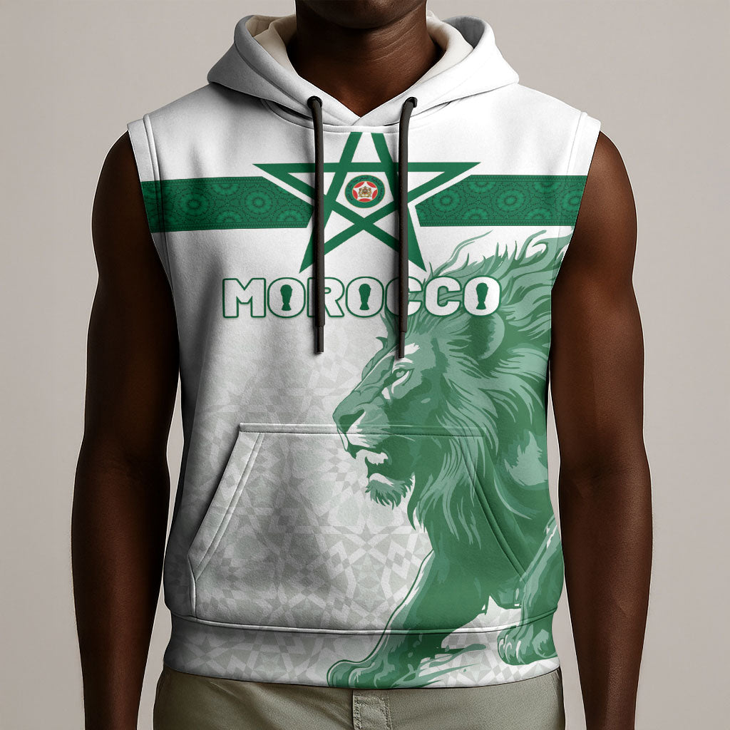 Custom Morocco Football 2026 Sleeveless Hoodie Atlas Lions Breathtaking Victory White Version