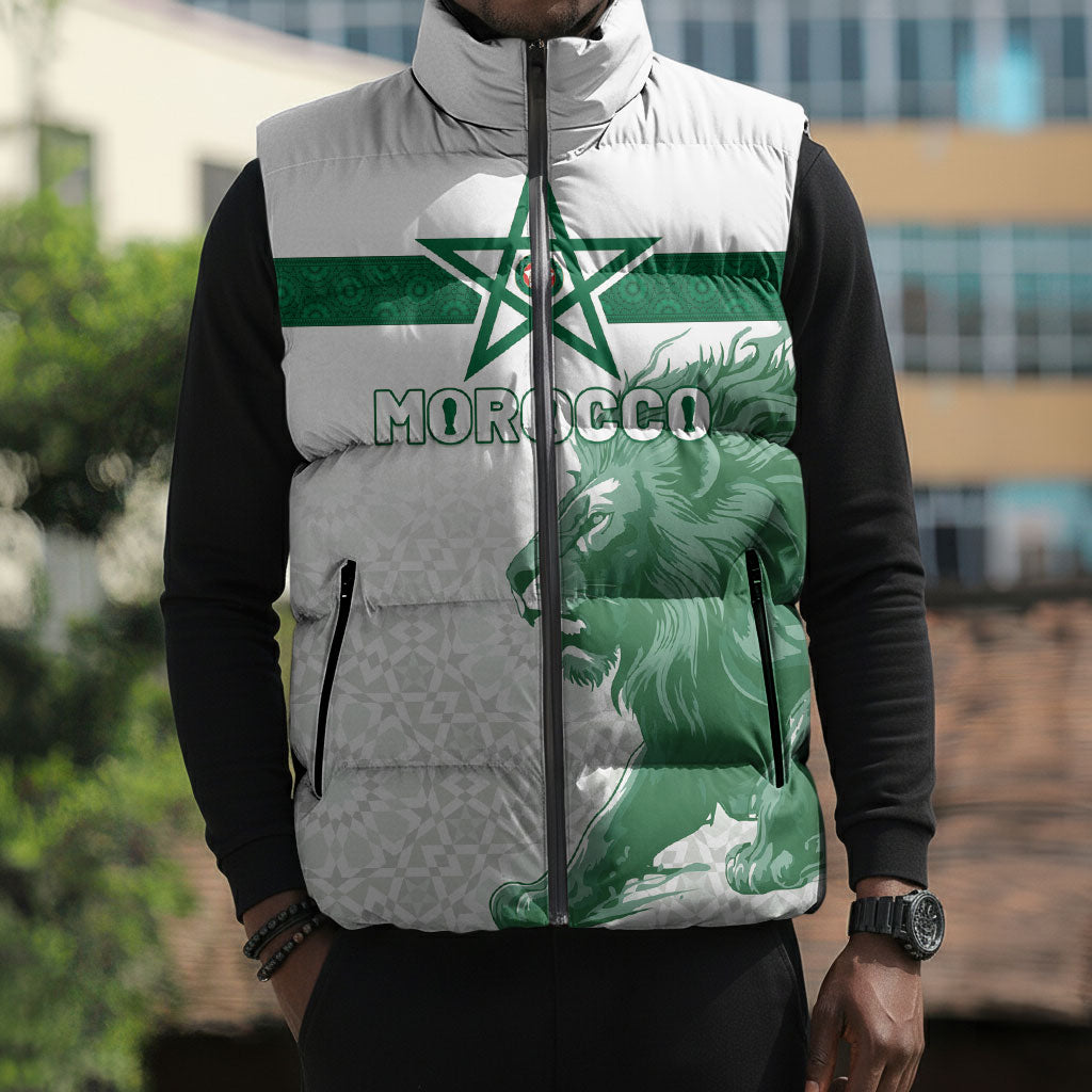 Custom Morocco Football 2026 Sleeveless Puffer Jacket Atlas Lions Breathtaking Victory White Version