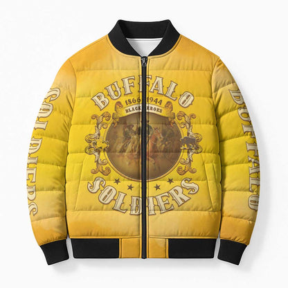 Honor Buffalo Soldiers Bomber Puffer Jacket African American Cavalry Yellow Version