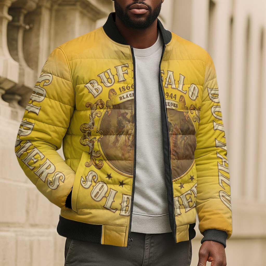 Honor Buffalo Soldiers Bomber Puffer Jacket African American Cavalry Yellow Version